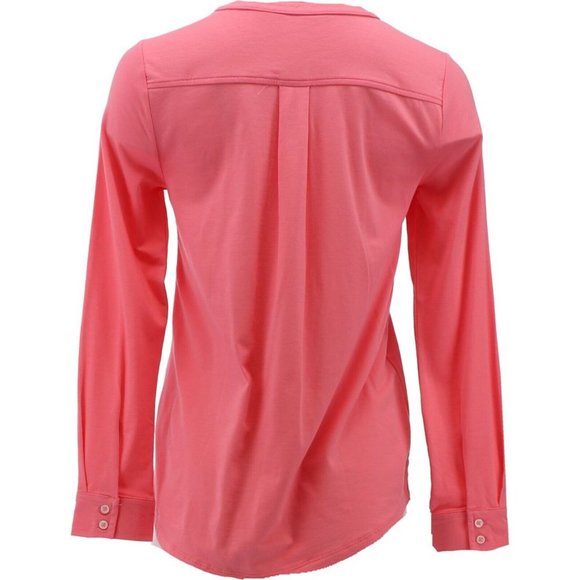 NWT LANDS' END WOMEN'S LONG SLEEVE BUTTON CUFF TUNIC RICH ZINNIA PXS - Picture 2 of 10